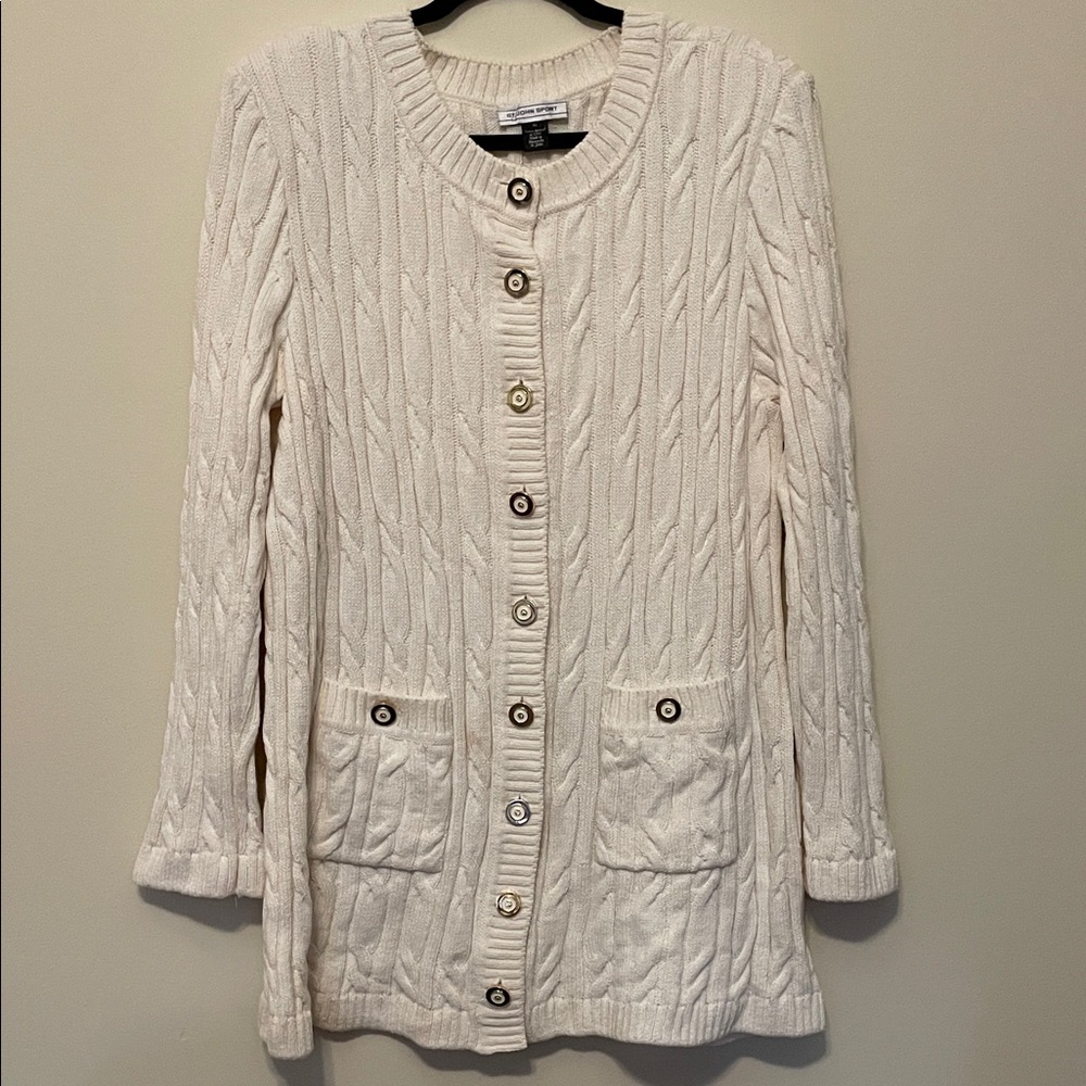 St John Cream Cable-Knit Button-Front Cardigan Sweater